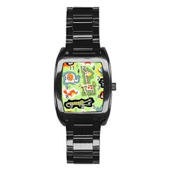 Seamless-pattern-with-wildlife-animals-cartoon Stainless Steel Barrel Watch by uniart180623