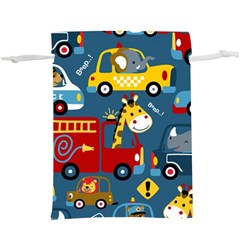 Seamless-pattern-vehicles-cartoon-with-funny-drivers Lightweight Drawstring Pouch (xl) by uniart180623