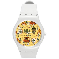 Seamless-pattern-funny-ranger-cartoon Round Plastic Sport Watch (m) by uniart180623