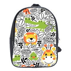 Seamless-pattern-with-wildlife-cartoon School Bag (xl) by uniart180623