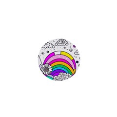 Rainbow Fun Cute Minimal Doodle Drawing Art 1  Mini Buttons by uniart180623