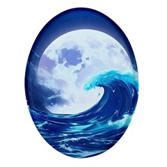 Waves Ocean Sea Tsunami Nautical Blue Oval Glass Fridge Magnet (4 Pack) by uniart180623