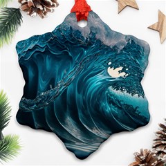 Tsunami Waves Ocean Sea Water Rough Seas Ornament (snowflake) by uniart180623