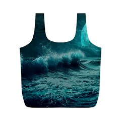 Waves Ocean Sea Tsunami Nautical Blue Sea Art Full Print Recycle Bag (m) by uniart180623