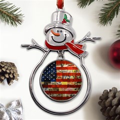 Usa Flag United States Metal Snowman Ornament by uniart180623