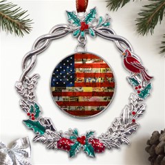 Usa Flag United States Metal X mas Wreath Holly Leaf Ornament by uniart180623