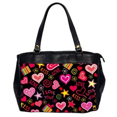 Multicolored Love Hearts Kiss Romantic Pattern Oversize Office Handbag (2 Sides) by uniart180623