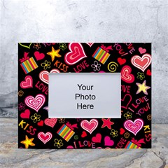 Multicolored Love Hearts Kiss Romantic Pattern White Tabletop Photo Frame 4 x6  by uniart180623