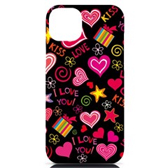 Multicolored Love Hearts Kiss Romantic Pattern Iphone 14 Plus Black Uv Print Case by uniart180623