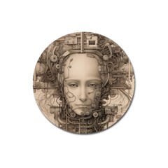 Cyborg Robot Future Drawing Poster Magnet 3  (round) by Ravend