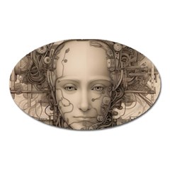 Cyborg Robot Future Drawing Poster Oval Magnet by Ravend