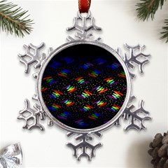 Rainbows Pixel Pattern Metal Large Snowflake Ornament by uniart180623