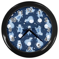 Bear Pattern Patterns Planet Animals Wall Clock (black) by uniart180623