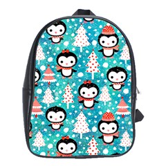 Blue Penguin Pattern Christmas School Bag (xl) by uniart180623