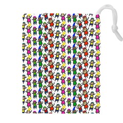 Stickman Kids Doodle Paper Children Group Drawstring Pouch (4xl) by Simbadda