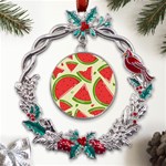 Cute Watermelon Seamless Pattern Metal X mas Wreath Holly leaf Ornament Front