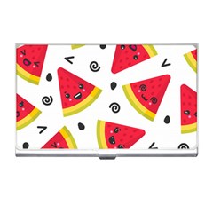 Cute Smiling Watermelon Seamless Pattern White Background Business Card Holder by Simbadda