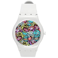 Zombie Heads Pattern Round Plastic Sport Watch (m) by Simbadda