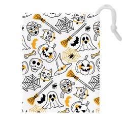 Funny Hand Drawn Halloween Pattern Drawstring Pouch (4xl) by Simbadda