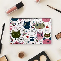 Pattern With Cute Cat Heads Cosmetic Bag (medium) by Simbadda