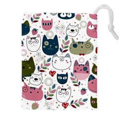 Pattern With Cute Cat Heads Drawstring Pouch (4xl) by Simbadda