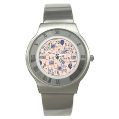 Cute Cats Doodle Seamless Pattern With Funny Characters Stainless Steel Watch by Simbadda