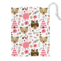 Pink Animals Pattern Drawstring Pouch (4xl) by Simbadda