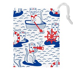 Nautical Cats Seamless Pattern Drawstring Pouch (4xl) by Simbadda