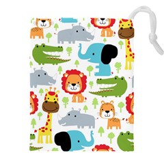 Seamless Pattern Vector With Animals Cartoon Drawstring Pouch (4xl) by Simbadda