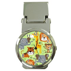 Seamless Pattern Vector With Animals Wildlife Cartoon Money Clip Watches by Simbadda