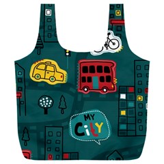 Seamless Pattern Hand Drawn With Vehicles Buildings Road Full Print Recycle Bag (xxxl) by Simbadda