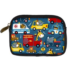 Seamless Pattern Vehicles Cartoon With Funny Drivers Digital Camera Leather Case by Simbadda