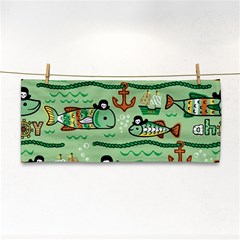 Seamless Pattern Fishes Pirates Cartoon Hand Towel by Simbadda