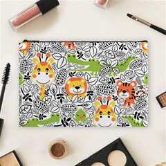 Seamless Pattern With Wildlife Cartoon Cosmetic Bag (large) by Simbadda