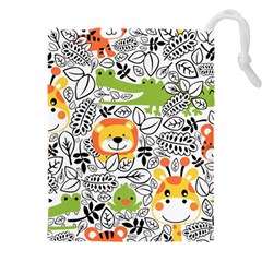 Seamless Pattern With Wildlife Cartoon Drawstring Pouch (4xl) by Simbadda