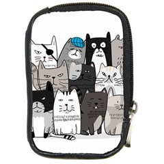 Cute Cat Hand Drawn Cartoon Style Compact Camera Leather Case by Simbadda