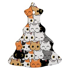 Cute-cat-kitten-cartoon-doodle-seamless-pattern Christmas Tree Ornament (two Sides) by Simbadda