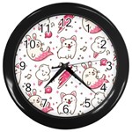 Cute-animals-seamless-pattern-kawaii-doodle-style Wall Clock (Black) Front