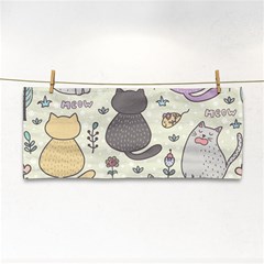 Funny Cartoon Cat Seamless Pattern Hand Towel by Simbadda