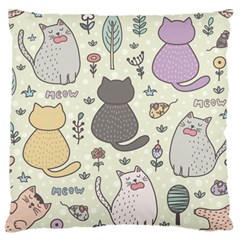 Funny Cartoon Cat Seamless Pattern Large Premium Plush Fleece Cushion Case (one Side) by Simbadda