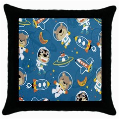 Seamless-pattern-funny-astronaut-outer-space-transportation Throw Pillow Case (black) by Simbadda