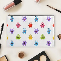 Seamless-pattern-cute-funny-monster-cartoon-isolated-white-background Cosmetic Bag (large) by Simbadda