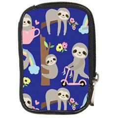 Hand-drawn-cute-sloth-pattern-background Compact Camera Leather Case by Simbadda