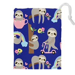 Hand-drawn-cute-sloth-pattern-background Drawstring Pouch (4xl) by Simbadda