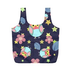 Owl-stars-pattern-background Full Print Recycle Bag (m) by Simbadda