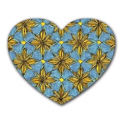 Gold Abstract Flowers Pattern At Blue Background Heart Mousepad by Casemiro