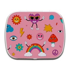 Cute Characters In Psychedelic 70s Style  Hippie, Psychedelic Droove, Retro  Small Metal Box (white) by Givinglala