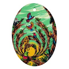 Monkey Tiger Bird Parrot Forest Jungle Style Oval Ornament (two Sides) by Grandong