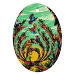 Monkey Tiger Bird Parrot Forest Jungle Style Oval Ornament (Two Sides) Front