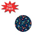 Variety Of Fish Illustration Turtle Jellyfish Art Texture 1  Mini Buttons (100 pack)  Front